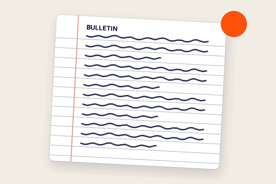 Illustration : feuille intitulée Bulletin, couverte de lignes d'écriture manuscrite